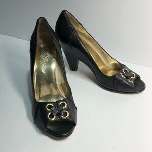 Michael‎ Kors Black Leather Pumps Gold Accent Women’s 8
